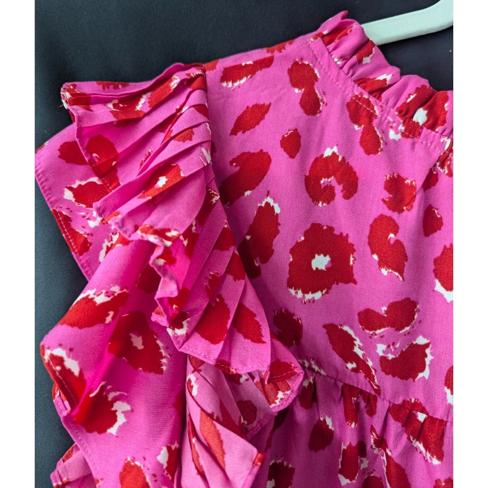 NWOT Jodifl Pink Leopard Print Ruffle Sleeve Babydoll Peasant Princess Dress 1X - Picture 2 of 3